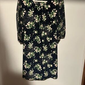 Tommy Hilfiger long sheer sleeved Navy Floral Print Women's Dress size 12